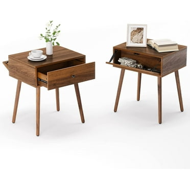 Dycanpo Hidden Compartment Nightstand Set of 2,Wood Side Table with 1 Drawer for Living Room,Walnut