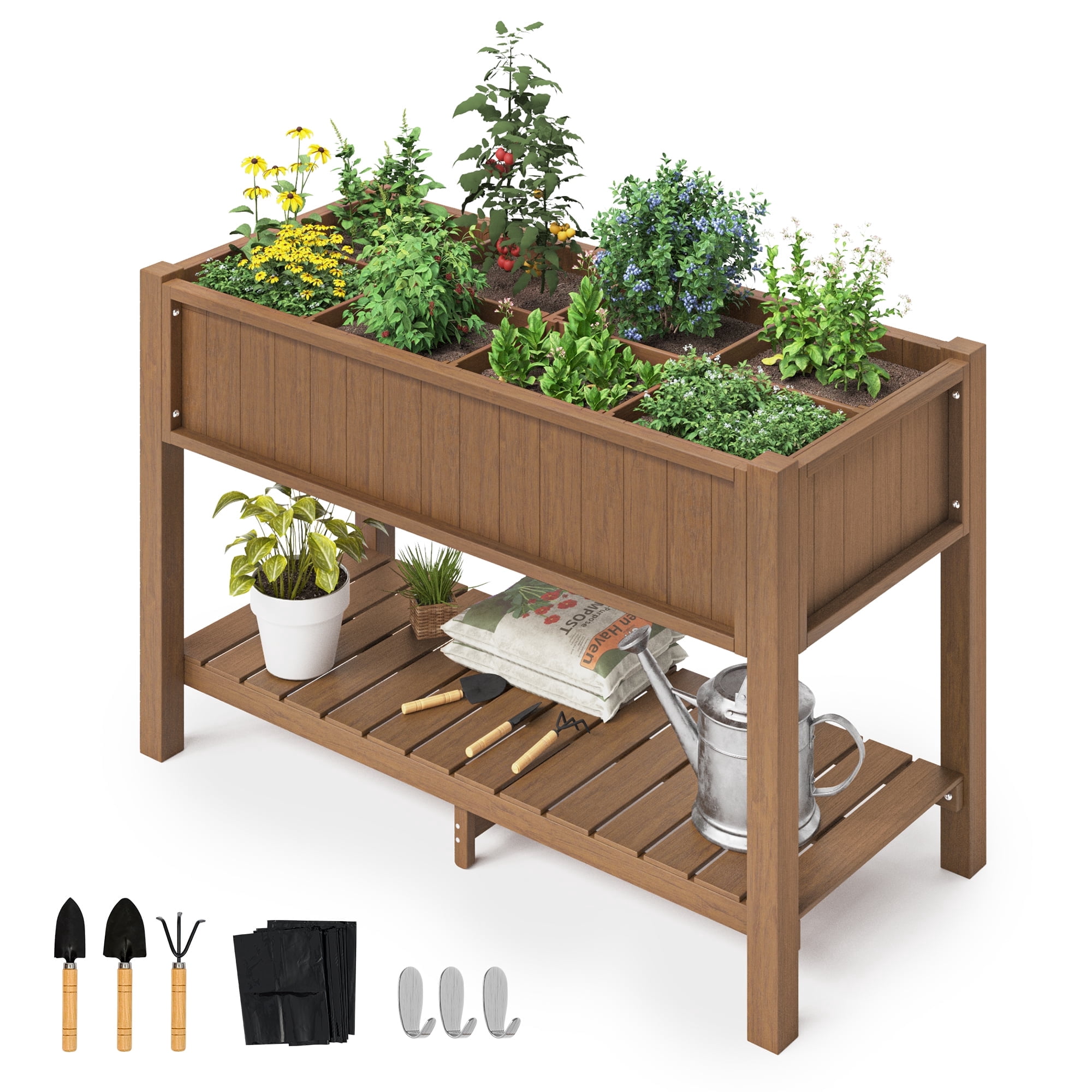 Dycanpo Large Raised Garden Bed with Tools and Shelf, HDPS Planter Box for Gardening Vegetables
