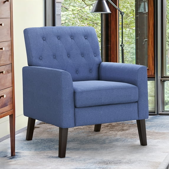 Dycanpo Linen Accent Chair 18.5" H Comfy Living Room Armchairs for Home Bedroom, Navy Blue