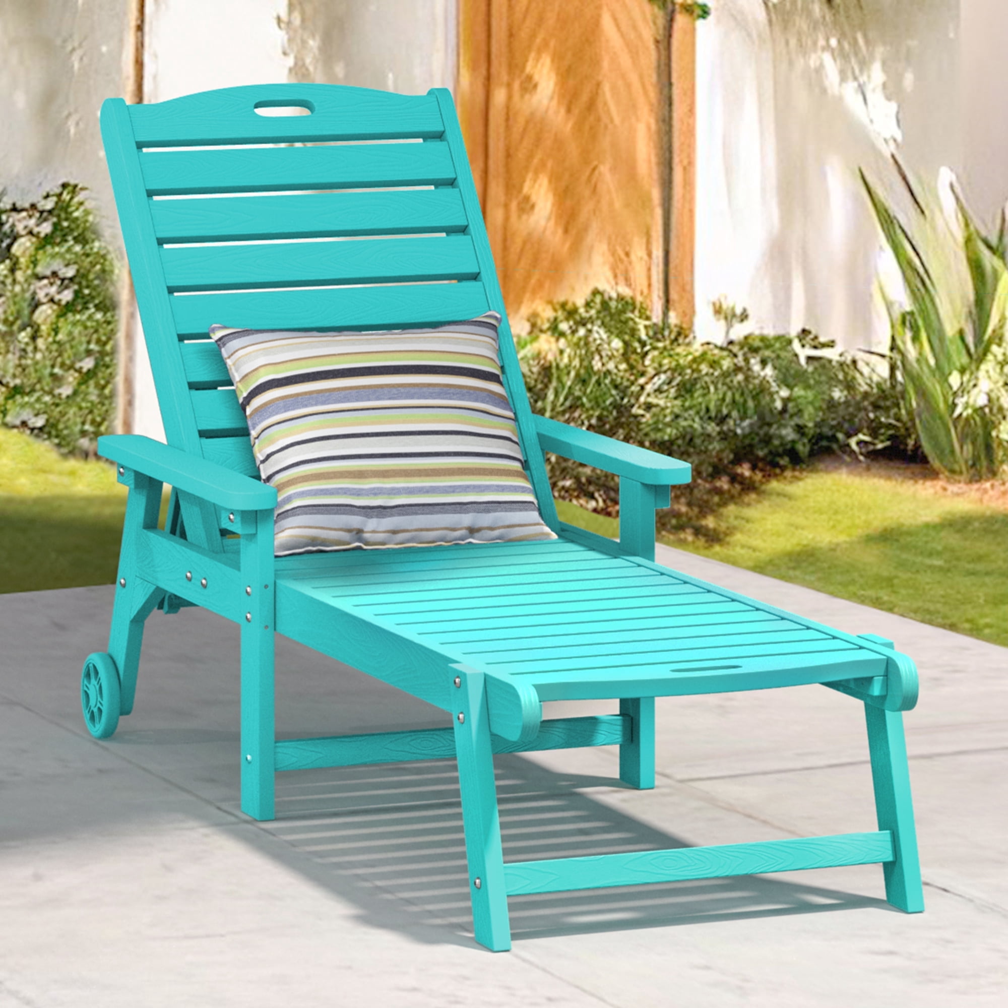 Dycanpo Lounge Chair Outdoor, Resin Chaise Lounge with Wheels