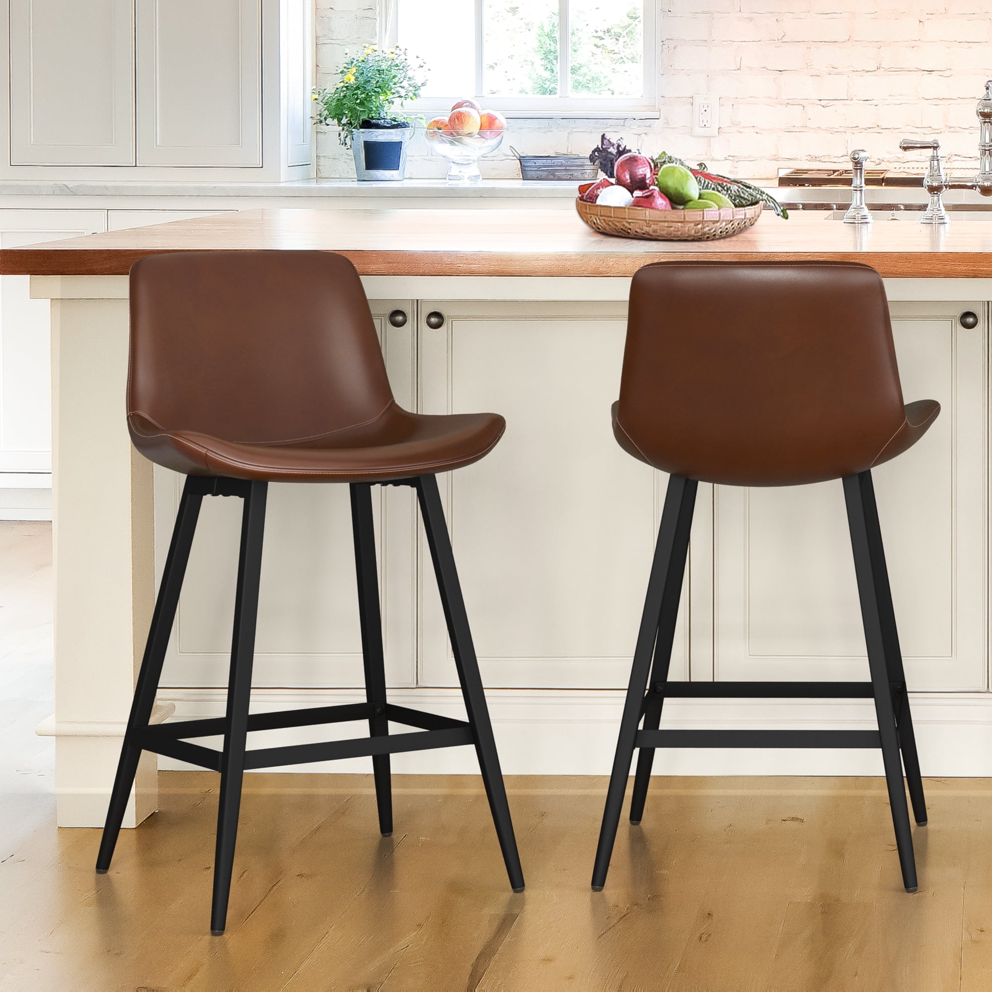Dycanpo Modern Faux Leather 24 Inch,Counter Height Bar Stools Set of 2,for Home Kitchen, Dark Brown