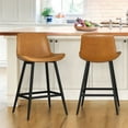 thumbnail image 1 of Dycanpo Modern Faux Leather 24 Inch,Counter Height Bar Stools Set of 2,for Home Kitchen, Whiskey Brown, 1 of 6