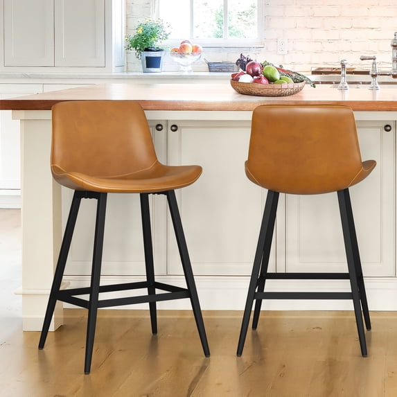 Dycanpo Modern Faux Leather 24 Inch,Counter Height Bar Stools Set of 2,for Home Kitchen, Whiskey Brown