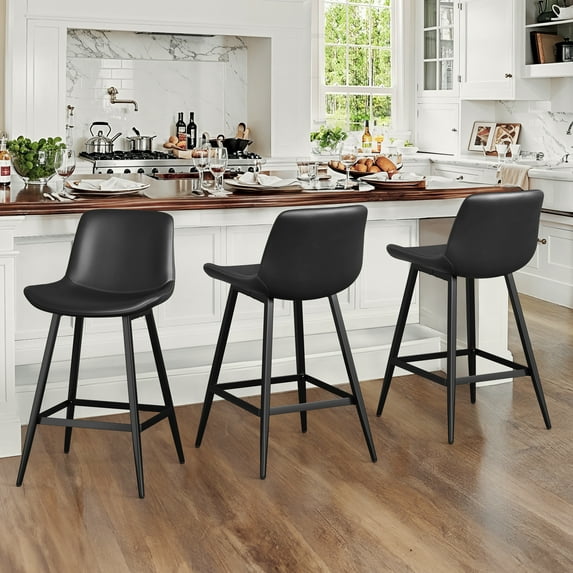 Dycanpo Modern Faux Leather 24 Inch,Counter Height Bar Stools Set of 3,for Home Kitchen, Black