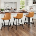 thumbnail image 1 of Dycanpo Modern Faux Leather 24 Inch,Counter Height Bar Stools Set of 3,for Home Kitchen, Whiskey Brown, 1 of 6