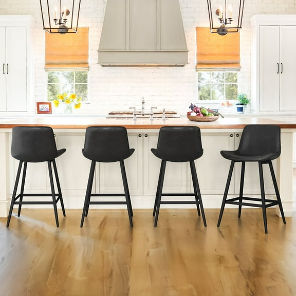 Dycanpo Modern Faux Leather 24 Inch,Counter Height Bar Stools Set of 4,for Home Kitchen, Black