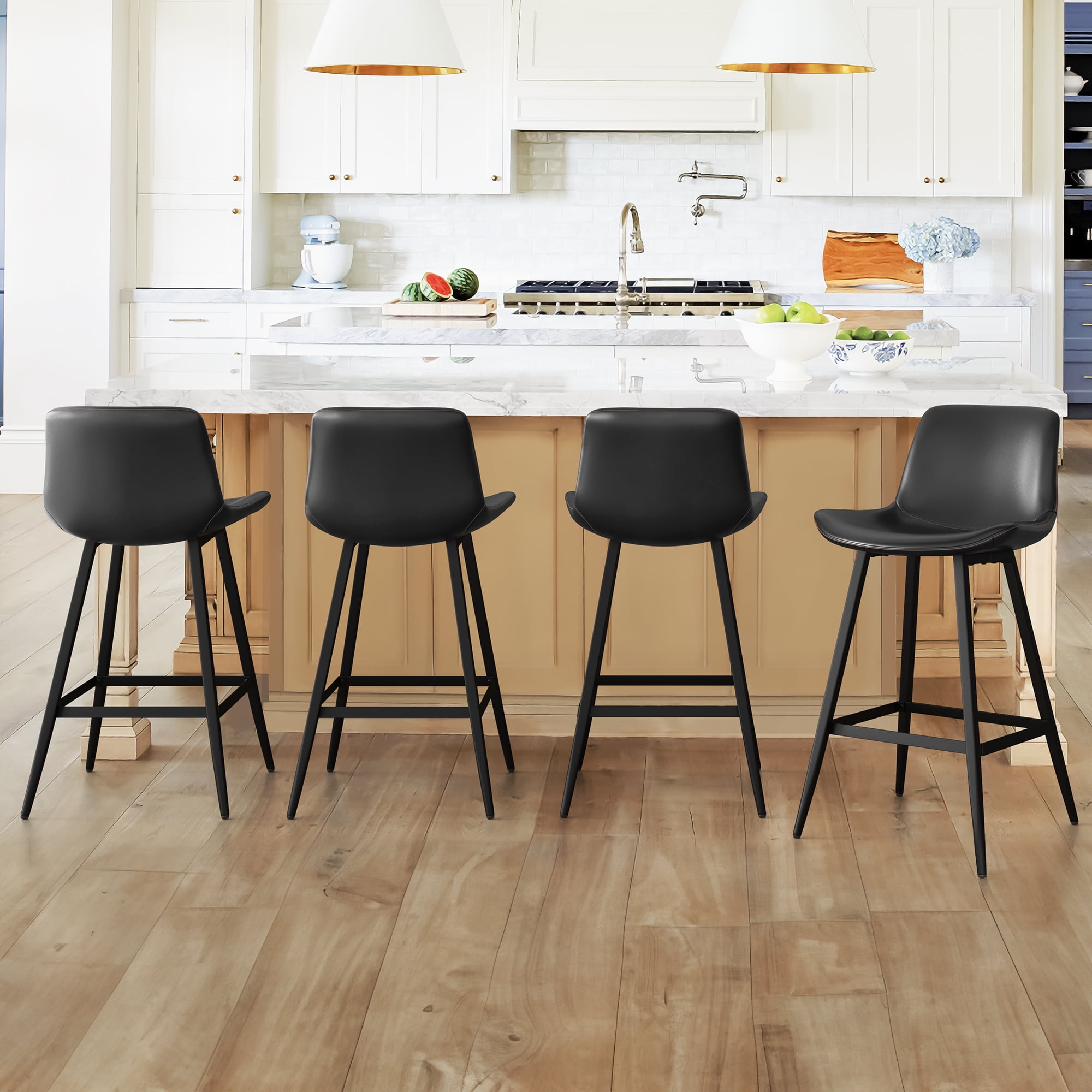 Dycanpo Modern Faux Leather 26 Inch,Counter Height Bar Stools Set of 4,for Home Kitchen, Black
