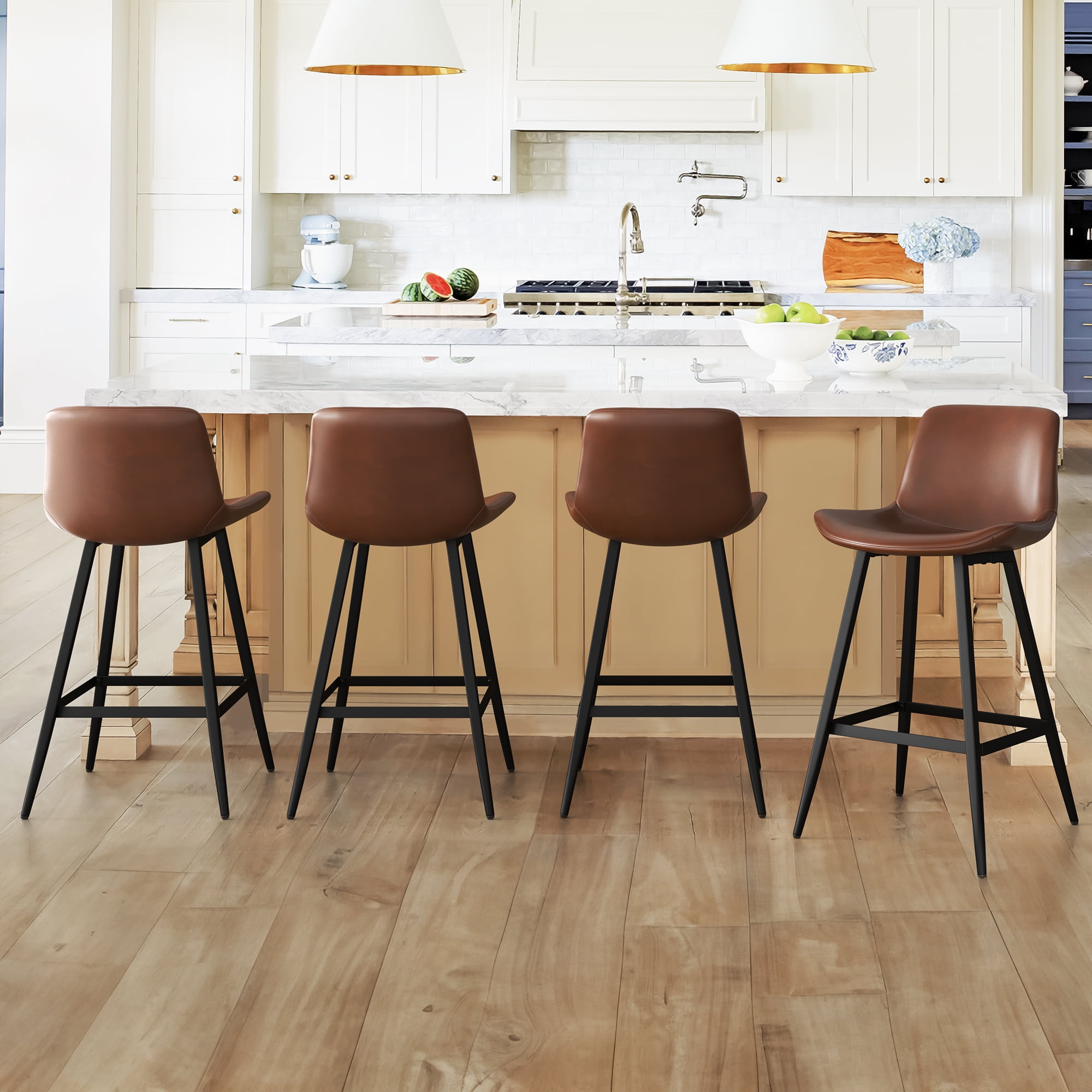 Dycanpo Modern Faux Leather 26 Inch,Counter Height Bar Stools Set of 4,for Home Kitchen, Dark Brown - Walmart.com