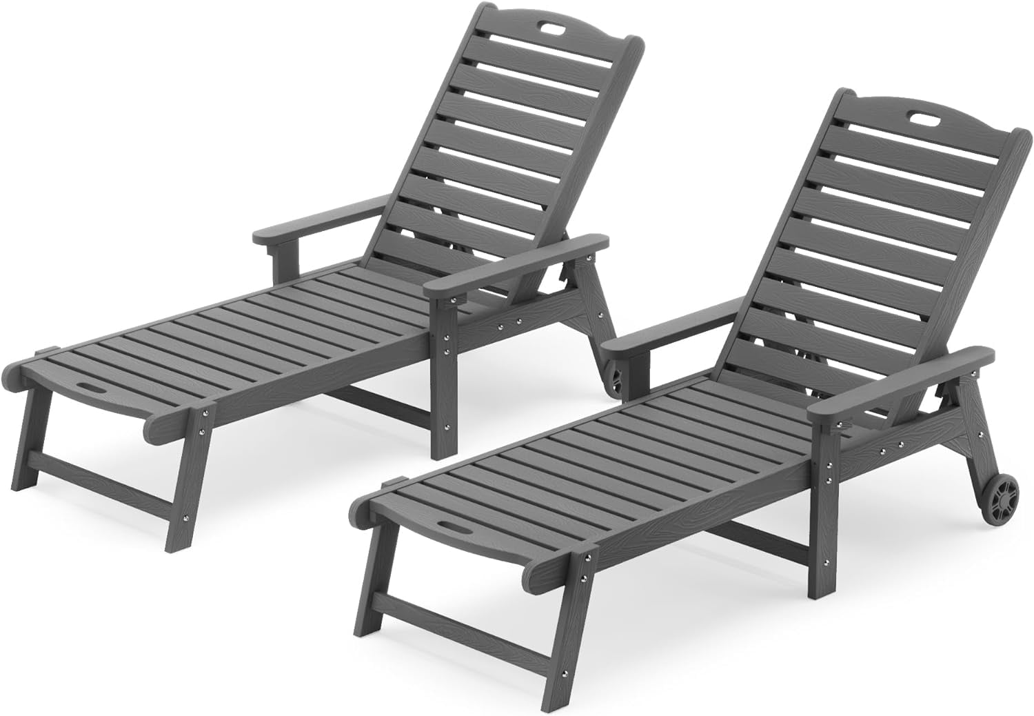 Outdoor Chaise Lounge Chairs Set Of 2 – 80.3" Black Wicker, Adjustable Back, Pull-Out Side Table