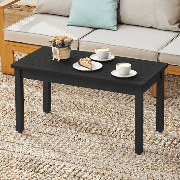 Dycanpo Outdoor Coffee Table Rectangle, HDPS Patio Table for Outside, 17.7" x 35" x 17.7", Black