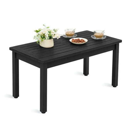 Dycanpo 35'' Outdoor Coffee Table Rectangle, HDPS Patio Table for Outside, Black