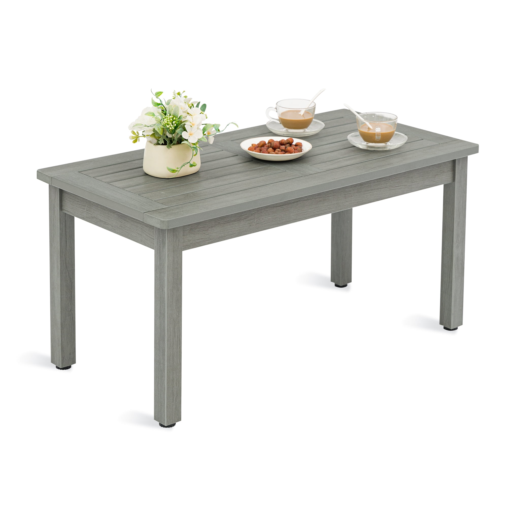 Dycanpo Outdoor Coffee Table Rectangle, HDPS Patio Tables for Outside, 17.7"x 35"x17.7", Light Gray