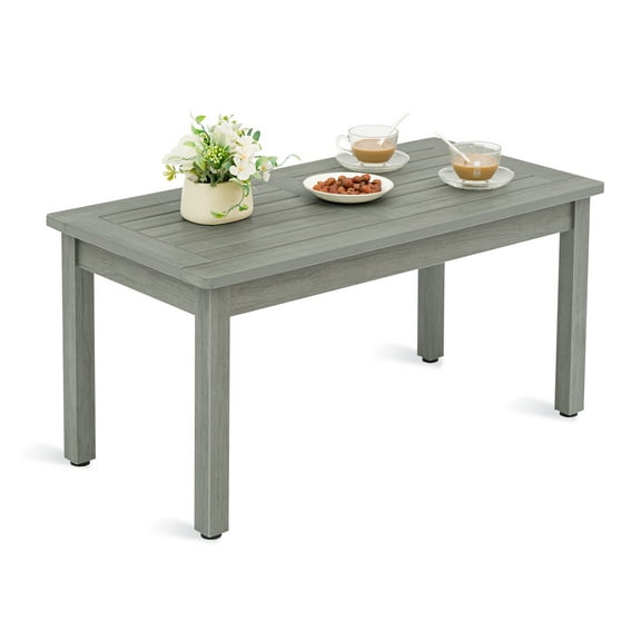 Dycanpo Outdoor Coffee Table Rectangle, HDPS Patio Tables for Outside, 17.7"x 35"x17.7", Light Gray