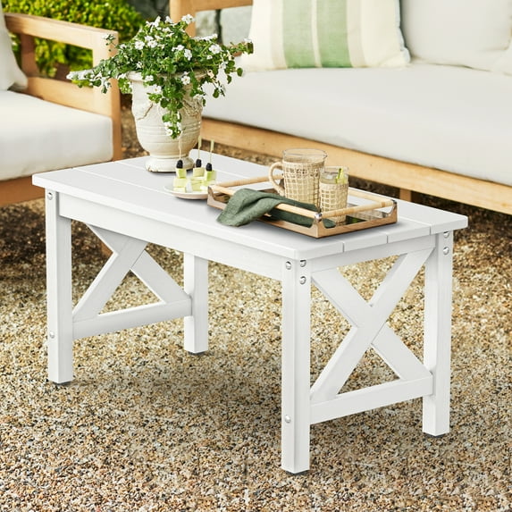 Dycanpo Outdoor Coffee Table,Rectangle Patio Table,HDPS,35''x17.7''x18'',White