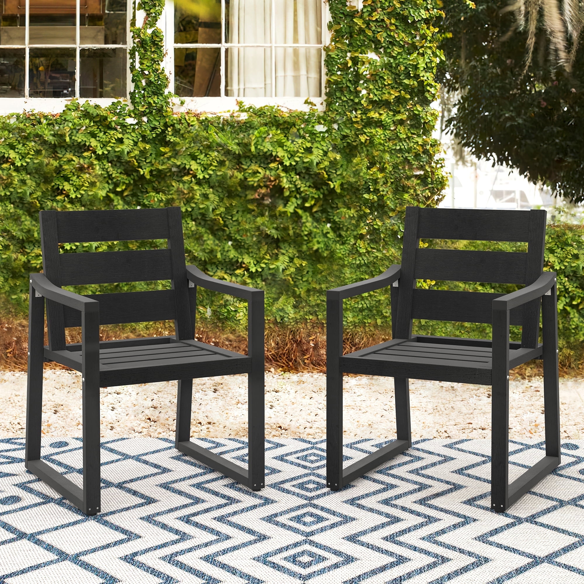 Black Metal Arm Dining Chairs with Square Legs, Set of 2
