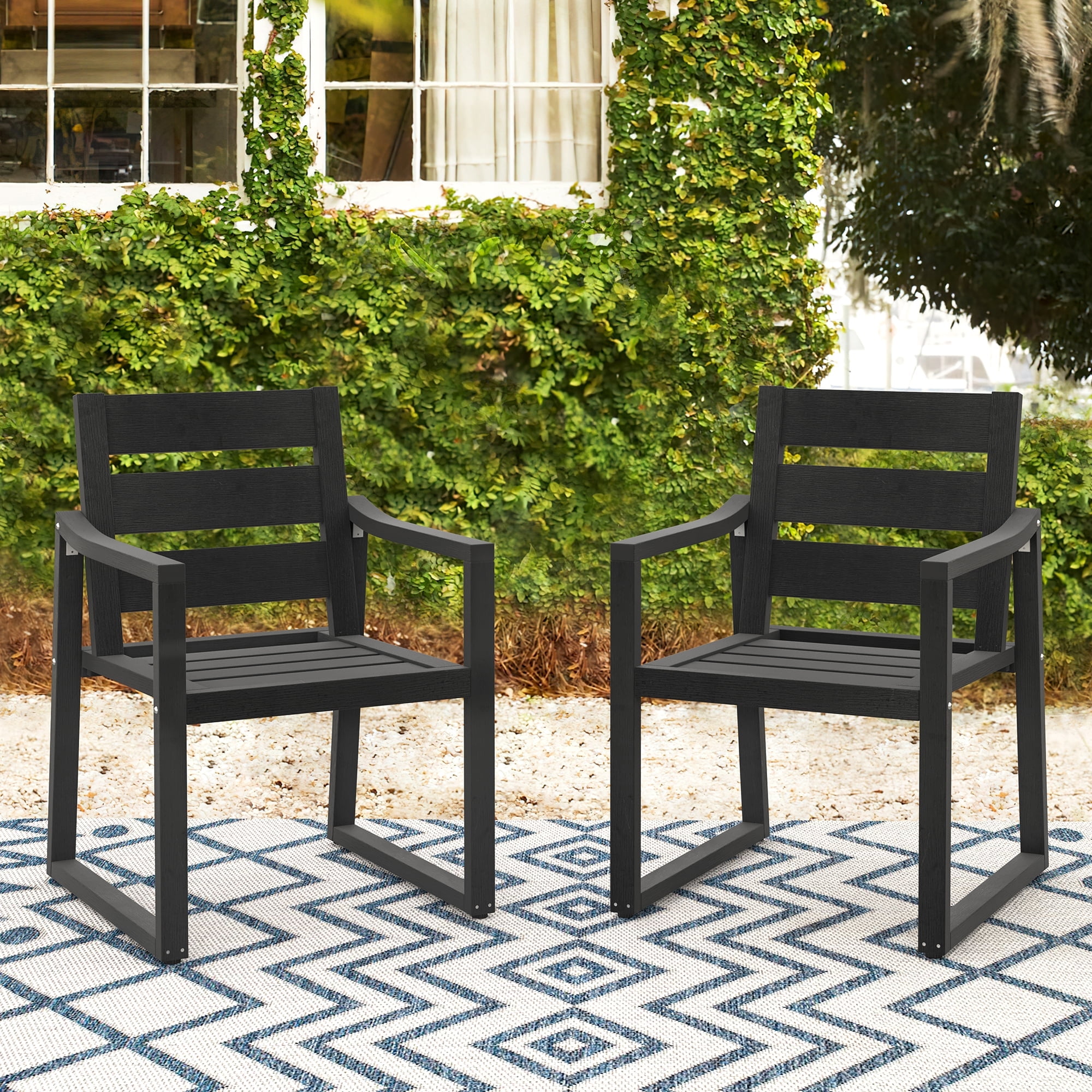 Black Metal Arm Dining Chairs with Square Legs, Set of 2