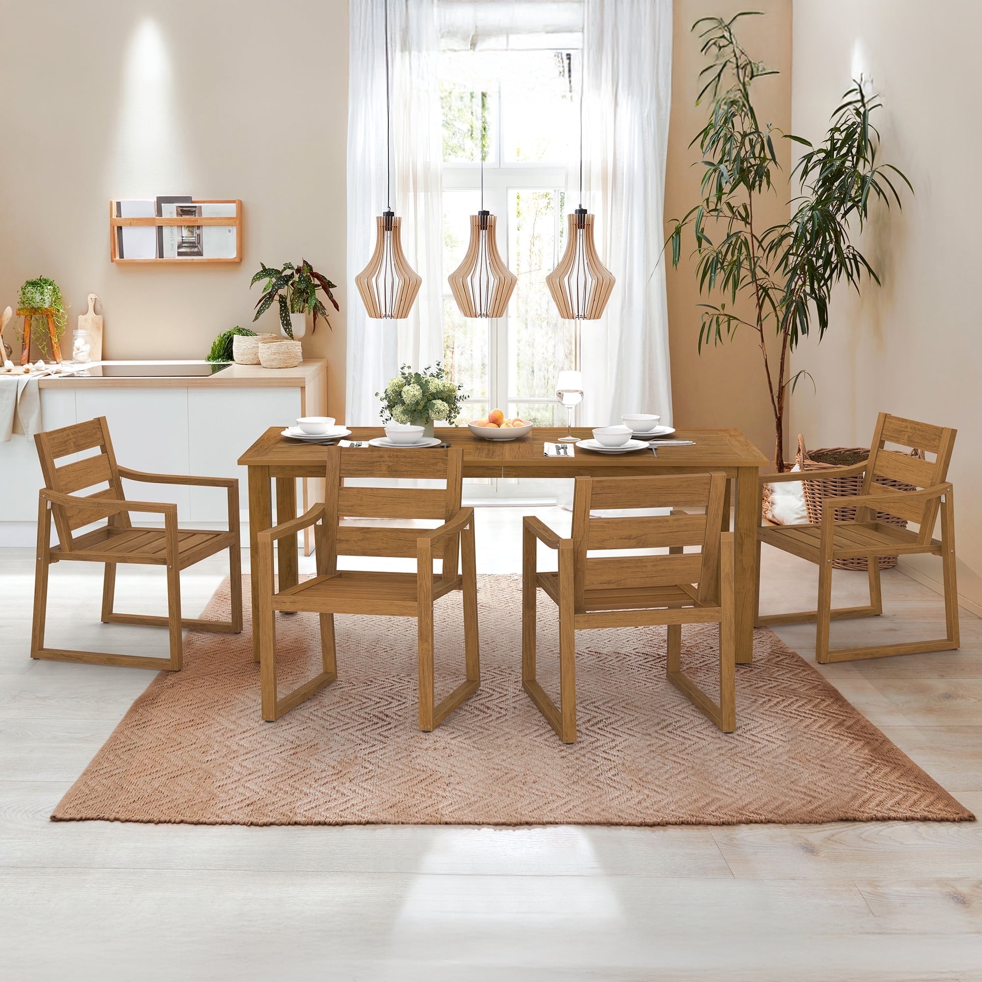 Dycanpo Outdoor Dining Chairs Set of 4,Weather Resistant Patio Chairs with Armrest for Indoors,Teak