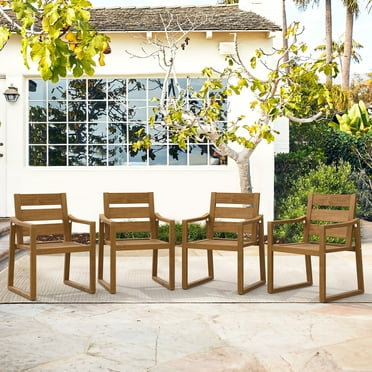 Dycanpo Outdoor Dining Chairs Set of 4,Weather Resistant Patio Chairs with Armrest for Indoors,Teak