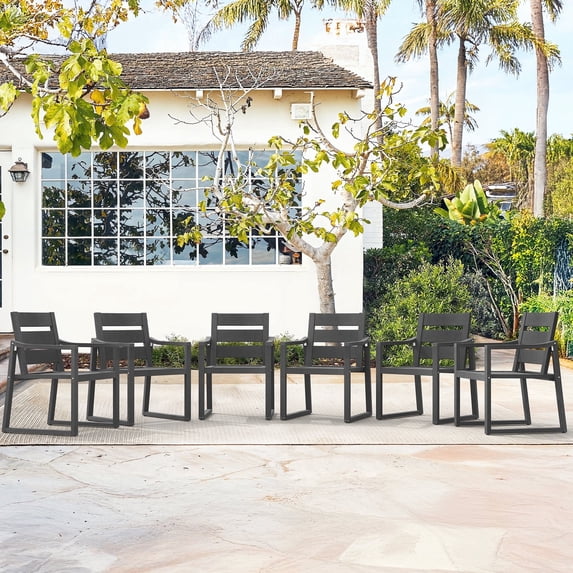 Dycanpo Outdoor Dining Chairs Set of 6,Weather Resistant Patio Chairs with Armrest for Indoors, Dark Gray