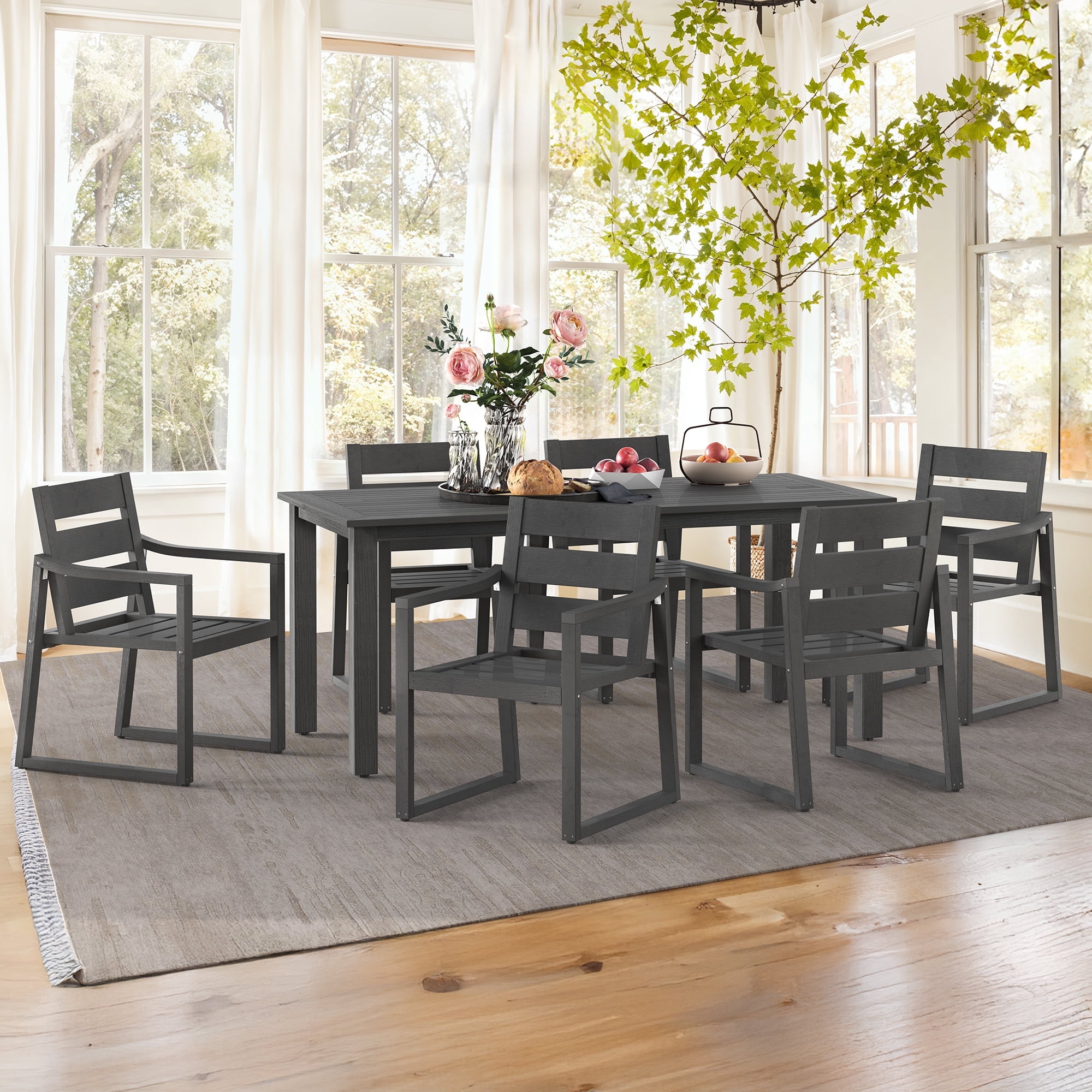 Dycanpo Outdoor Dining Chairs Set of 6,Weather Resistant Patio Chairs with Armrest for Indoors,Gray