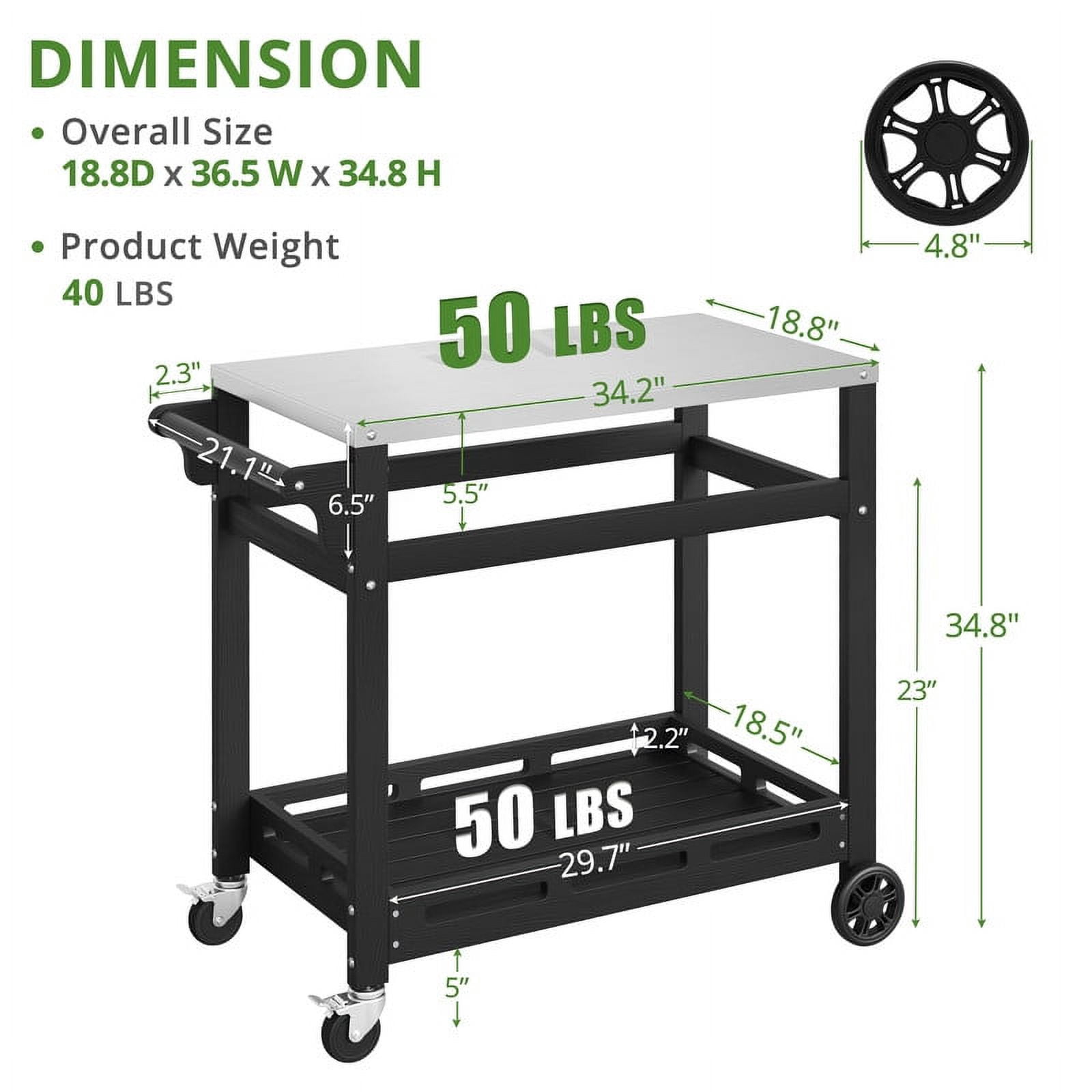 Dycanpo 2-Tiers Outdoor Grill Cart Table, Stainless Steel & Movable,34.2'',Black