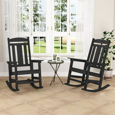 Dycanpo Outdoor Rocking Chairs Set of 2, Weather Resistant Proch Rocker for Adult, Black