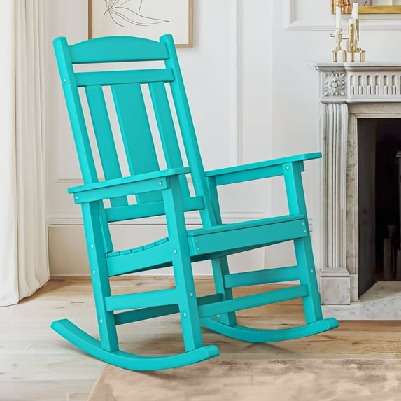 Dycanpo Outdoor Rocking Chair, Weather Resistant Proch Rocker for Adult, Aruba Blue