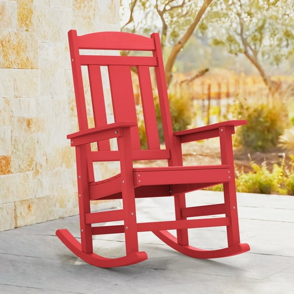 Dycanpo Outdoor Rocking Chair, Weather Resistant Proch Rocker for Adult, Red