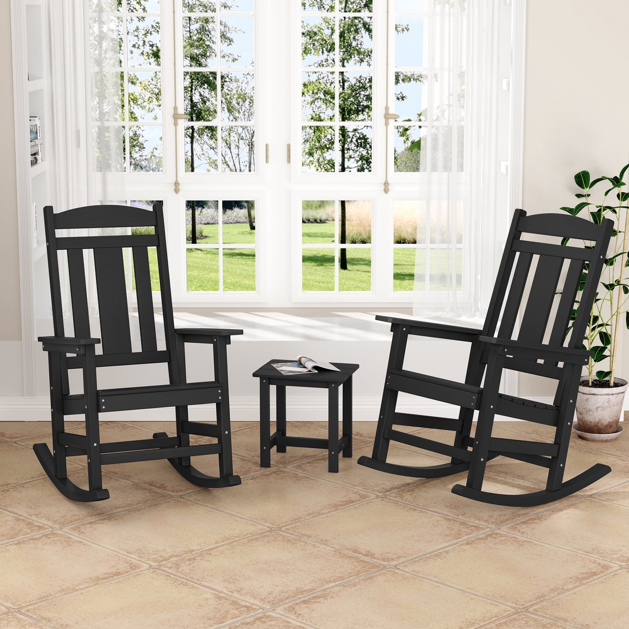 Double Rocker With Table Dycanpo Outdoor Rocking Chairs+Side Table Set of 3, Weather Resistant ...