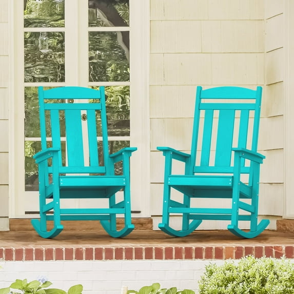 Dycanpo Outdoor Rocking Chairs Set of 2, Weather Resistant Proch Rocker for Adult, Aruba Blue