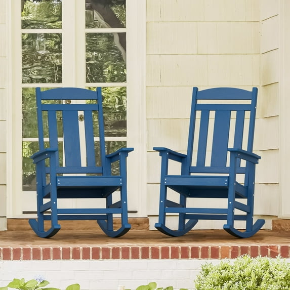 Dycanpo Outdoor Rocking Chairs Set of 2, Weather Resistant Proch Rocker for Adult, Blue