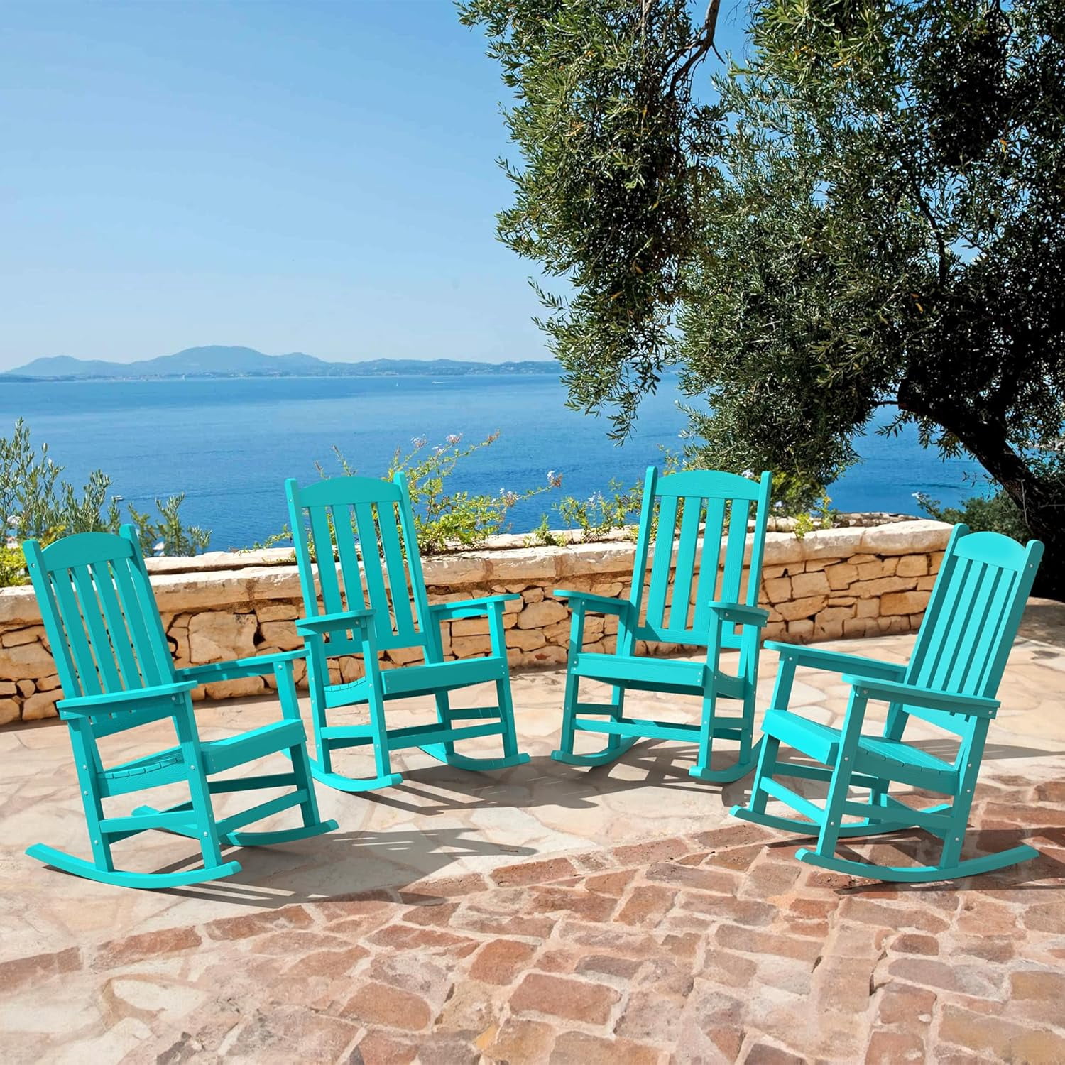 Dycanpo Outdoor Rocking Chairs Set of 4,Weather Resistant Outdoor ...