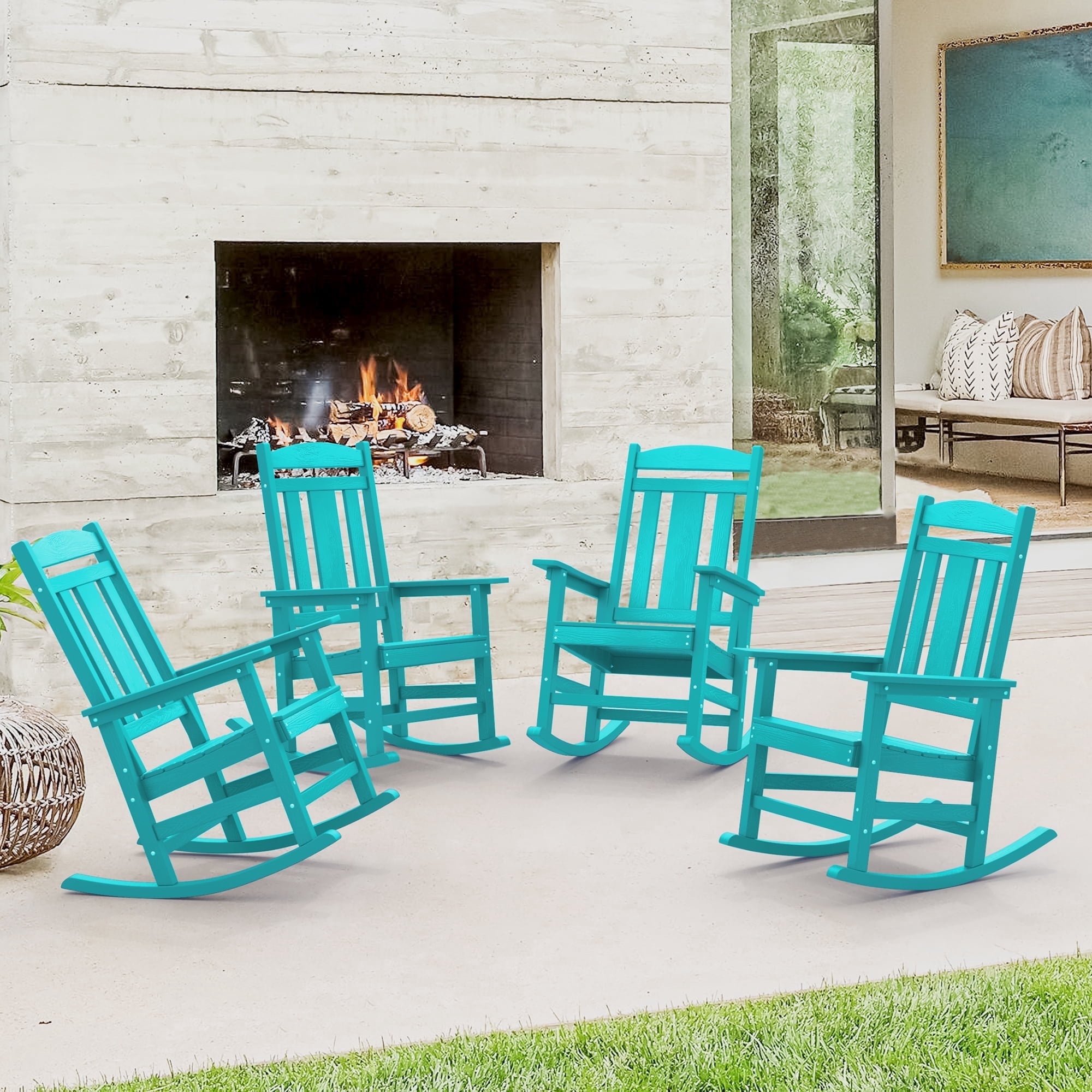 Dycanpo Outdoor Rocking Chairs Set of 4, Weather Resistant Proch Rocker ...