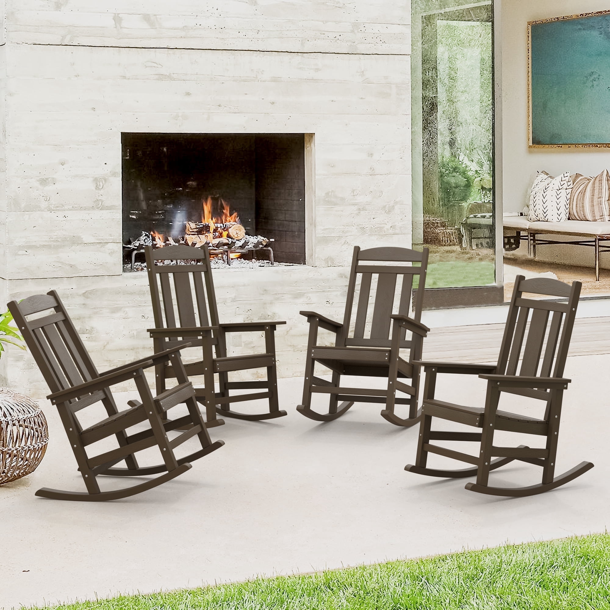 Dycanpo Outdoor Rocking Chairs Set of 4, Weather Resistant Proch Rocker ...