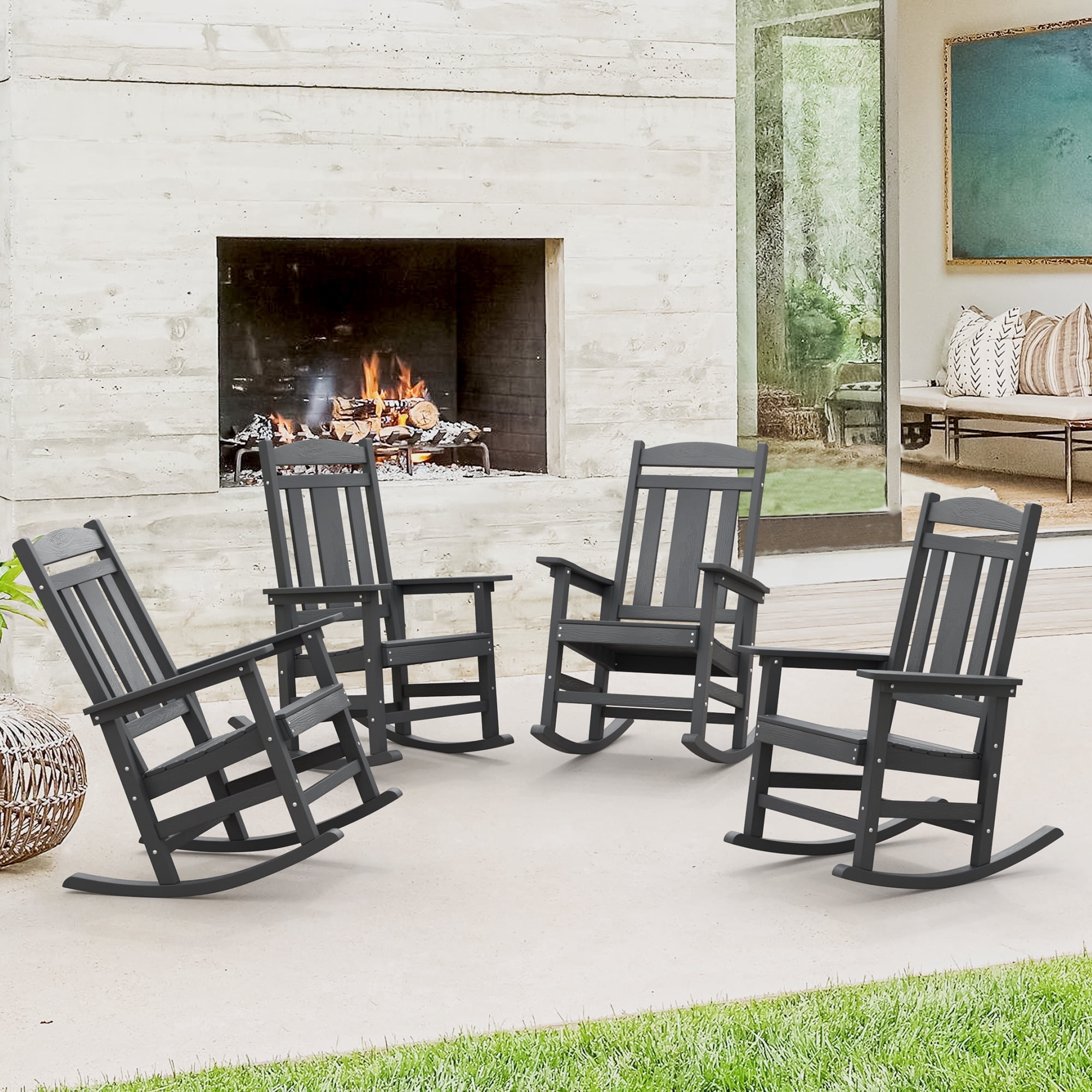 Dycanpo Outdoor Rocking Chairs Set of 4, Weather Resistant Proch Rocker ...