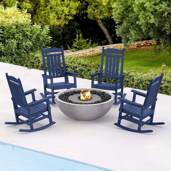 Dycanpo Outdoor Rocking Chairs Set of 4,for Backyard/Patio/Garden,HDPS-Navy Blue