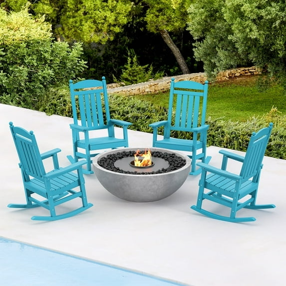 Dycanpo Outdoor Rocking Chairs Set of 4,for Backyard/Patio/Garden,HDPS-Sky Blue