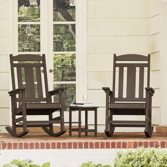 Dycanpo Outdoor Rocking Chairs*2 and Side Table Set, Weather Resistant Proch Rocker for Adult, Brown