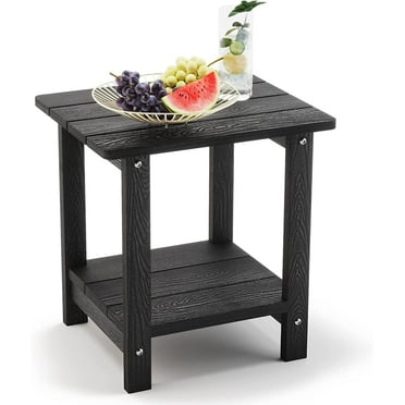 Dycanpo Outdoor Side Table, 2-Tier HDPS Patio End Table Weather Resistant, Black