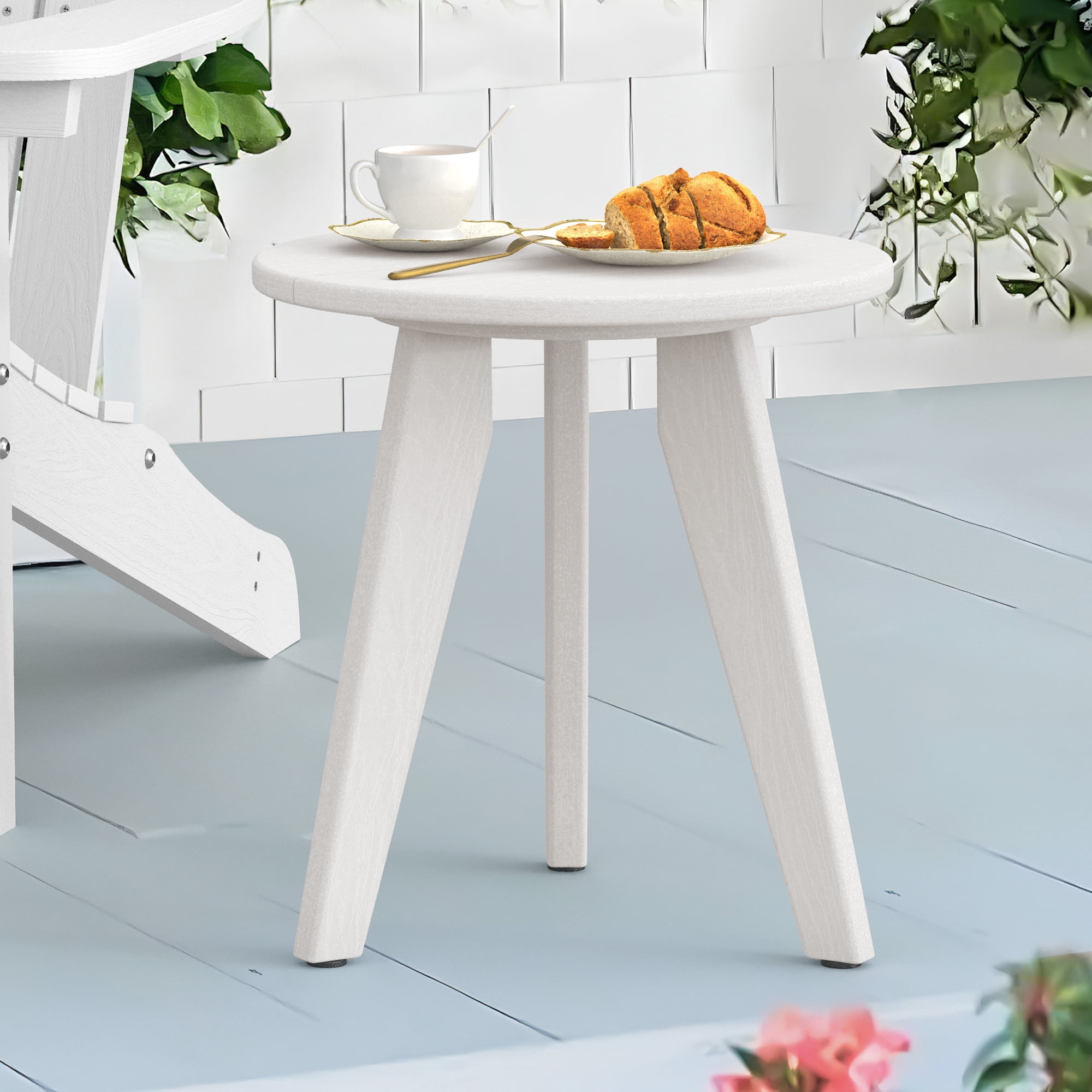 Dycanpo Outdoor Side Table for Patio, Small Round End Table Weather-Resistant, White - Walmart.com