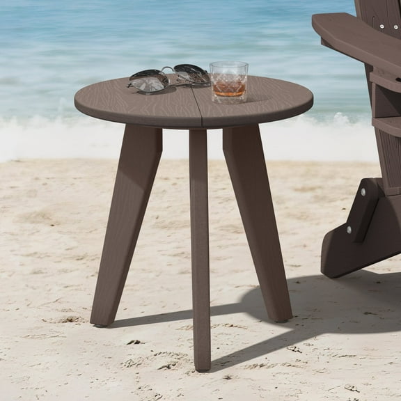 Dycanpo Outdoor Side Table for Patio, Small Round End Table Weather-Resistant, Dark Brown