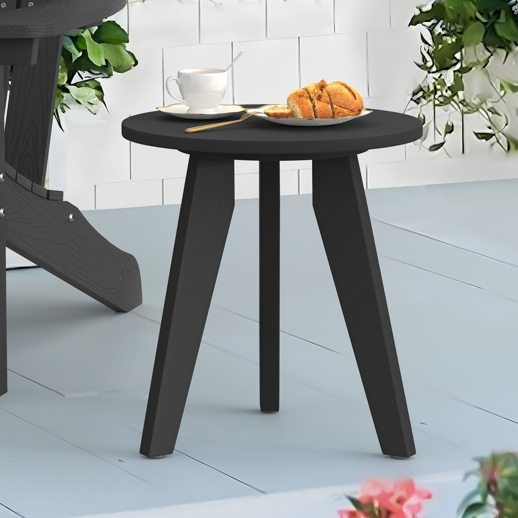Dycanpo Outdoor Side Table for Patio, Small Round End Table Weather-Resistant for Living Room, Bedroom, Black