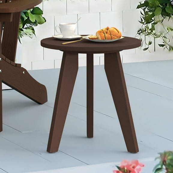 Dycanpo Outdoor Side Table for Patio, Small Round End Table Weather-Resistant for Living Room, Bedroom, Dark Brown