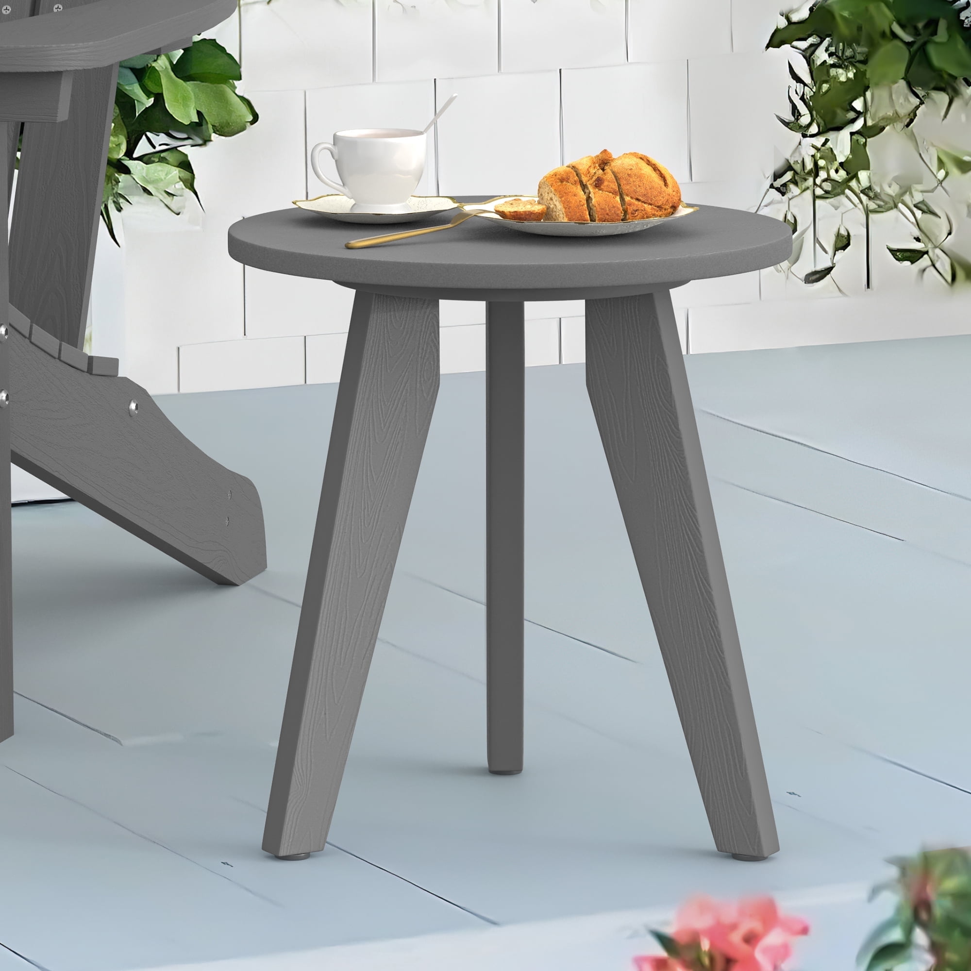 Dycanpo Outdoor Side Table for Patio, Small Round End Table Weather-Resistant for Living Room, Bedroom, Gray