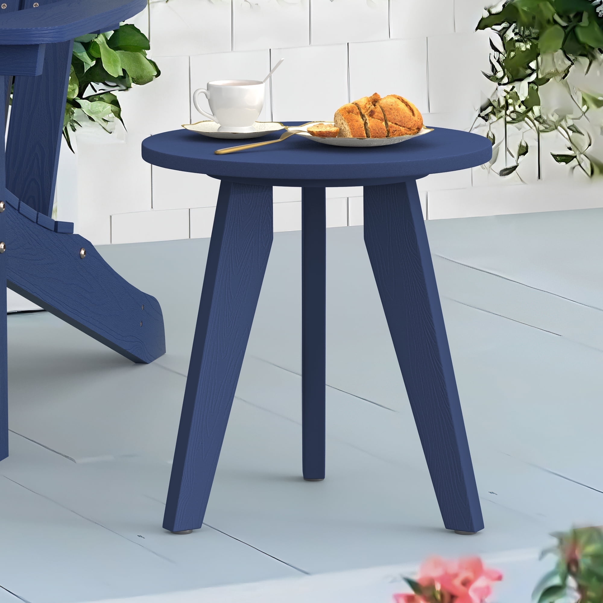 Dycanpo Outdoor Side Table for Patio, Small Round End Table Weather-Resistant for Living Room, Bedroom, Navy