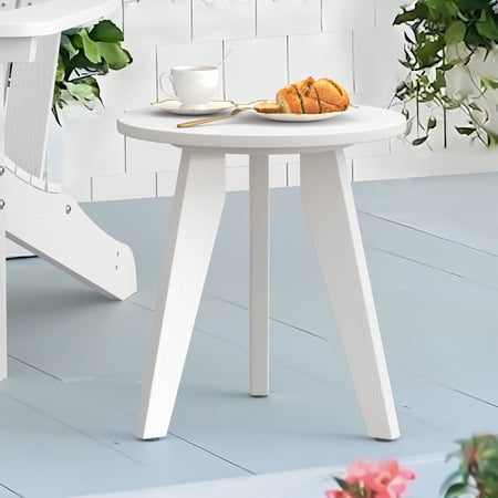 Dycanpo Outdoor Side Table for Patio, Small Round End Table Weather-Resistant for Living Room, Bedroom, White