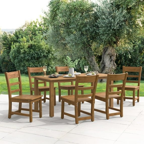 Dycanpo Patio Dining Chairs Set of 6, Weather Resistant Outdoor Chairs, HDPS - Teak Color
