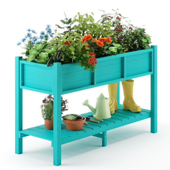 Dycanpo Raised Garden Bed with Legs and Storage Shelf, Outdoor Planter Box, 47x19x28in, Aruba Blue