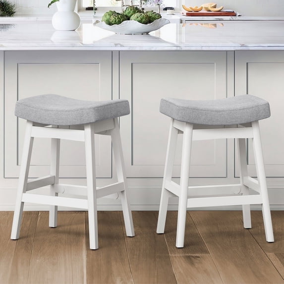 Dycanpo Saddle Seat Counter Height Bar Stools Set of 2 for Kitchen, Dining, 24in, Light Gray-Fabric