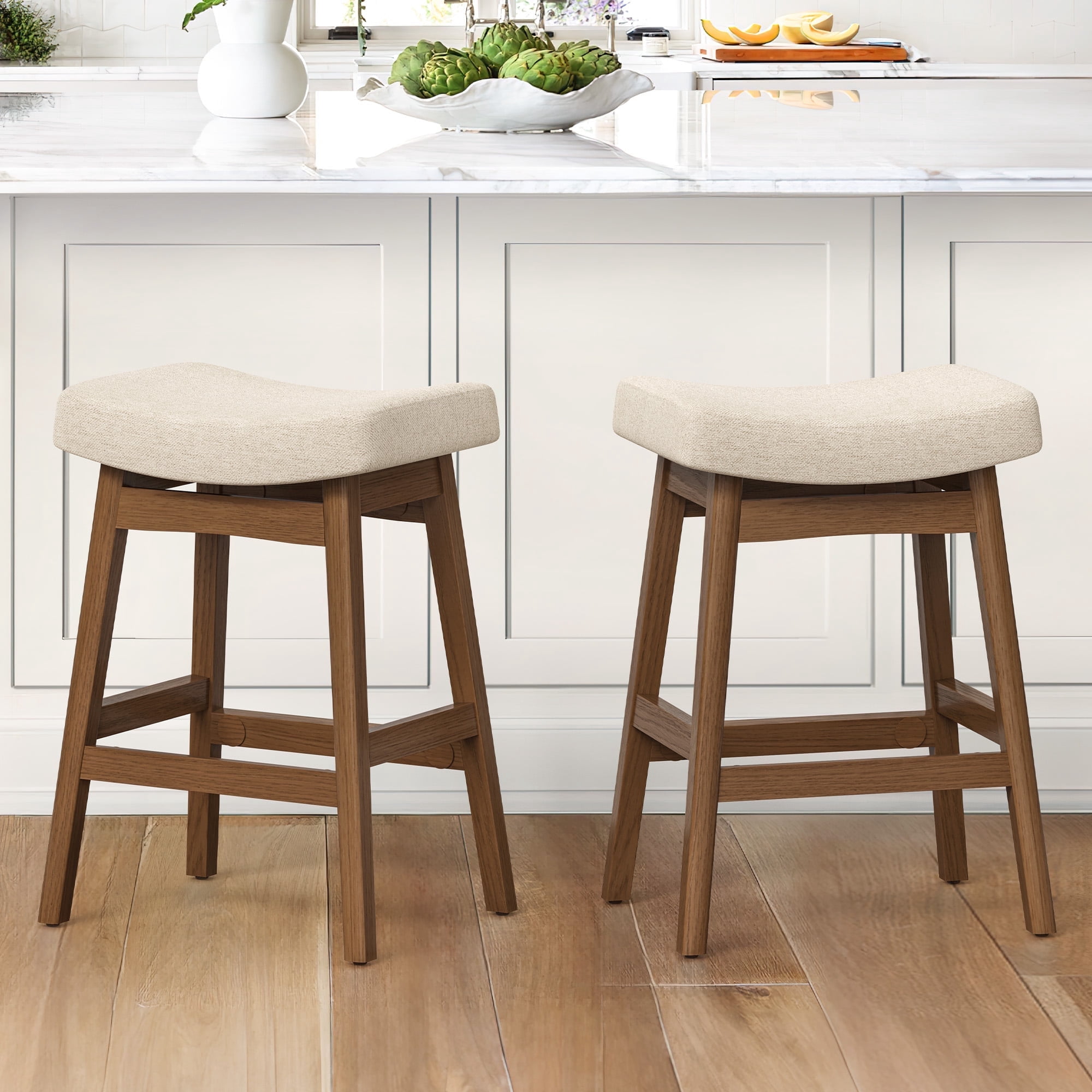 Dycanpo Saddle Seat Counter Height Bar Stools Set of 2 for Kitchen, Dining, 24in, Linen
